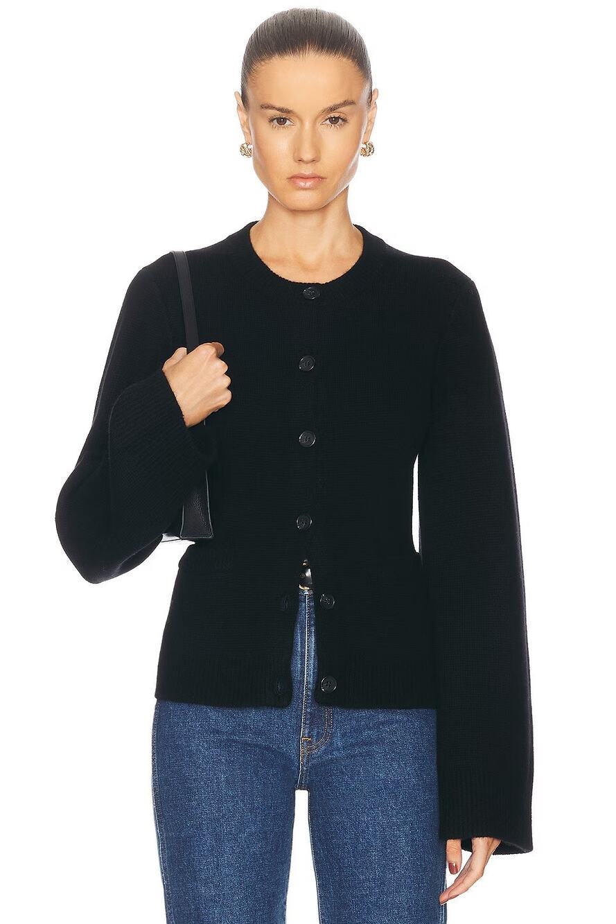 Jenni Kayne Cooper Wool Cashmere Button Up Cardigan Quiet Luxury Black XL
